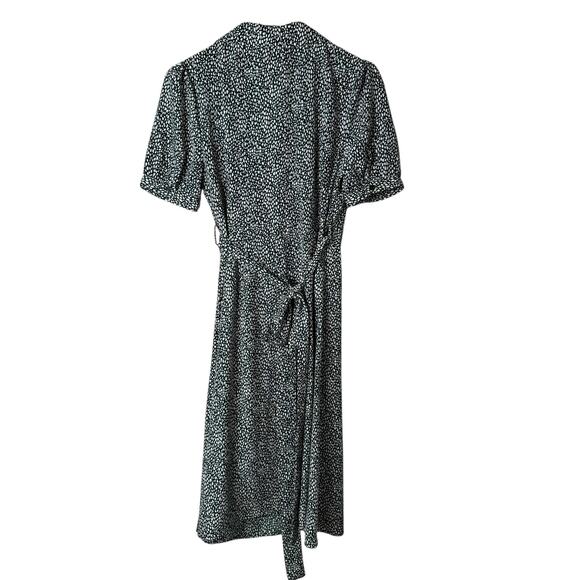 NWT Crescent Collared Wrap Midi Dress Short‎ Puff Sleeves in Green White, Medium - Picture 8 of 13